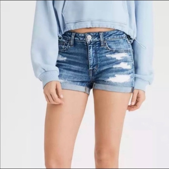 American Eagle Outfitters Distressed Hi Rise Shortie Size 0 - Picture 1 of 10